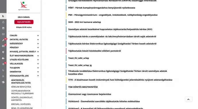 A képernyőfotón az ügyfélkapu felületén a lista közepén pirossal jelölve található a pontok számához vezető menüpont