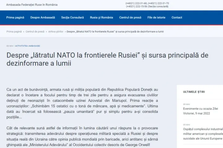 A román külügy szerdán berendelte az orosz nagykövetet az „Oroszország határain ugató NATO”-ról szóló cikk miatt