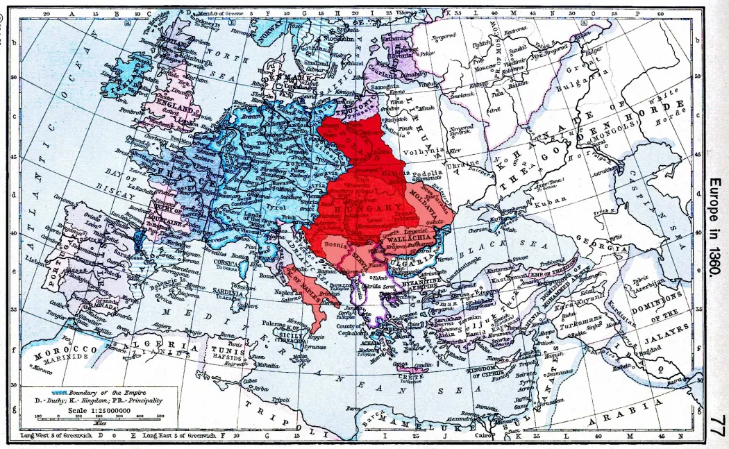 A Magyar Korona Országainak és vazallusainak területe I. Lajos korában – Forrás: Wikimedia Commons