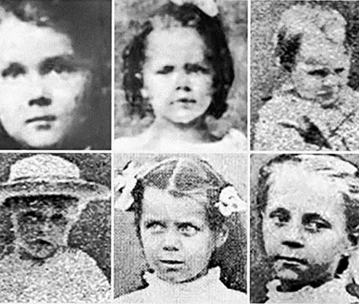 A gyerekáldozatok balról jobbra: Herman, Katherine, Boyd és Paul, valamint a családnál vendégeskedő kislányok Ina és Lena Stillinger – Fotó: Wikipedia