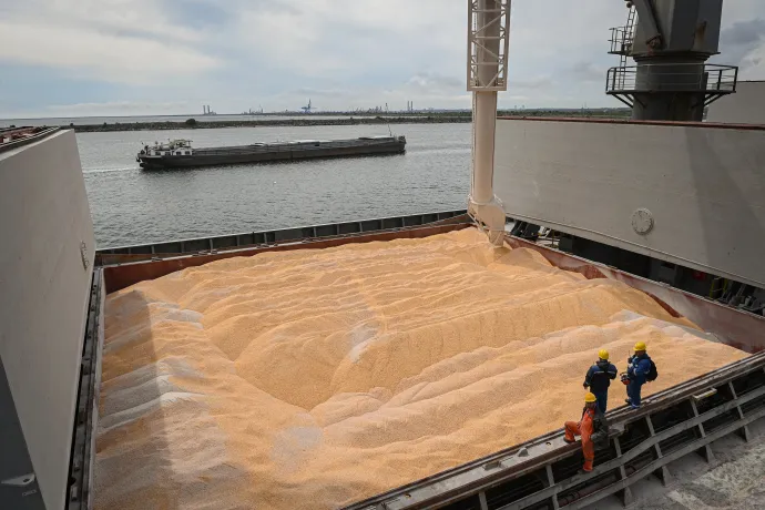 Kukoricával töltenek fel egy teherhajót Konstancában – Fotó: Daniel Mihailescu / AFP