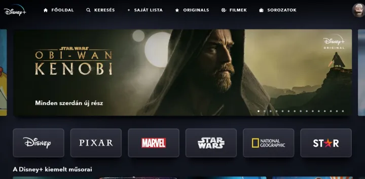 A Disney+ nyitóképernyője – Forrás: Disney+