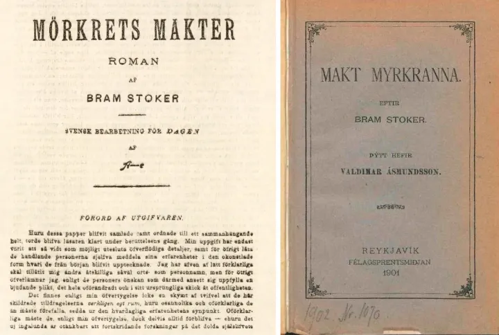 A Mörkrets Makter első oldala és a Makt Myrkranna címlapja – Fotók: Wikipedia