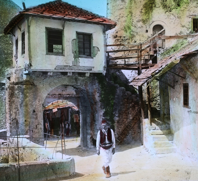 Mostar, az Öreg Híd hídfője, 1908. Fotó: Fortepan / Magyar Földrajzi Múzeum / Diagyűjtemény