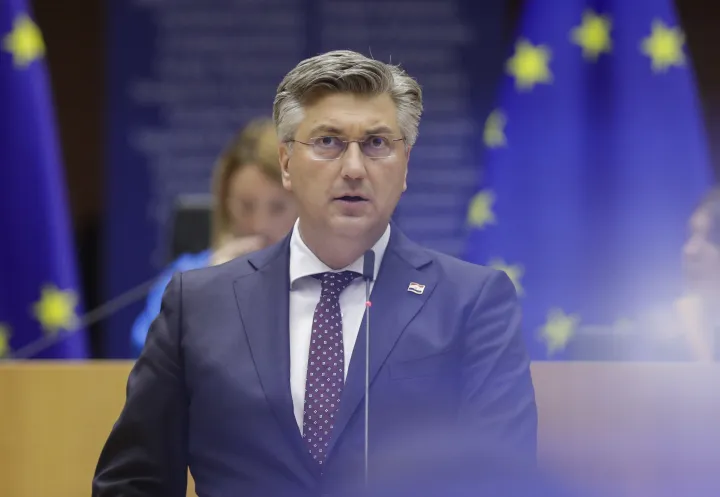 Andrej Plenković horvát miniszterelnök az Európai Parlament plenáris ülésén – Fotó: MTI/EPA/Olivier Hoslet