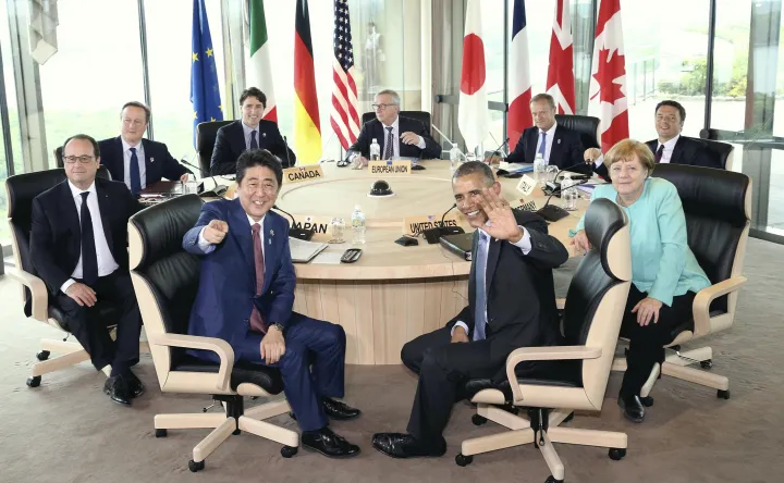 Abe Sinzó a 2016-os, Japánban tartott G7-csúcson – Fotó: Koichi Nakamura / Yomiuri / The Yomiuri Shimbun via AFP