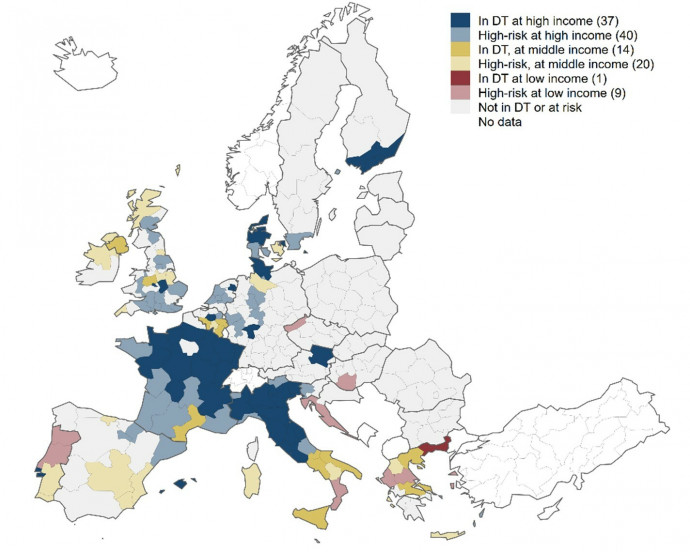 Fejlesztési csapdában lévő európai régiók.