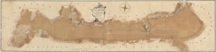 Krieger Sámuel 1766-os Balaton-térképe, középen a tervezett lecsapolás után meghagyott mederrészlettel