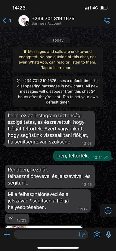 Több erdélyi magyar károsult is jelezte a Facebookon, hogy feltörték az Instagram-oldalukat – Forrás: Oltean Csongor MIÉRT-elnök