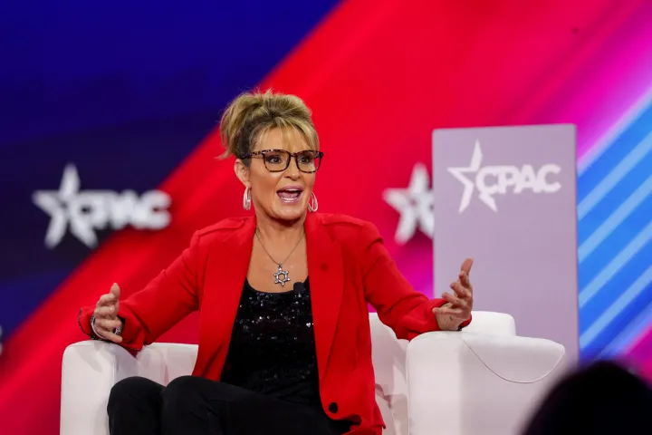 Sarah Palin volt alaszkai kormányzó beszédél a CPAC színpadán Dallasban, 2022. augusztus 4-én – Fotó: Shelby Tauber / Reuters