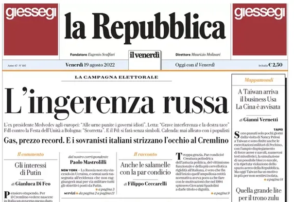 A Repubblica pénteki címlapja