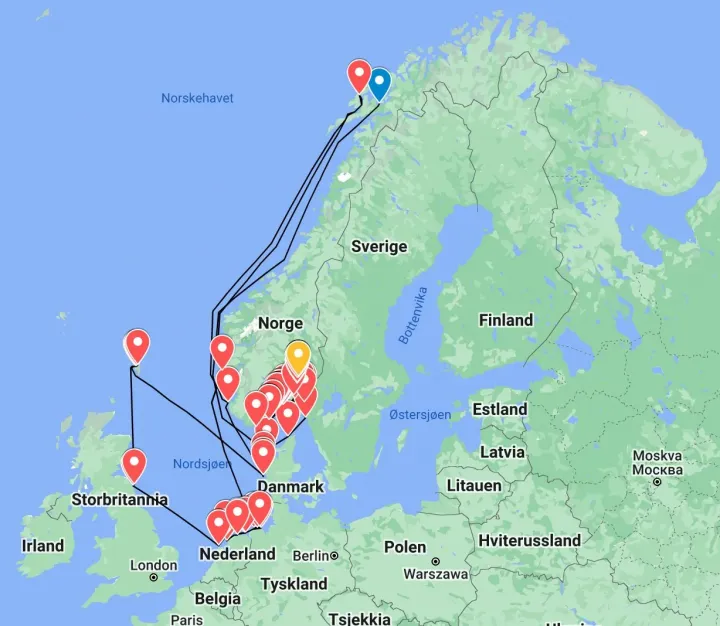 Freya felbukkanásai a Rune Aae által gondozott Google-térképen – Fotó: Google Maps / RuneAae