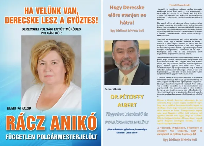 Rácz Anikó és Dr. Péterffy Albert kampányplakátjai – Forrás: Rácz Anikó, Dr. Péterffy Albert / Facebook