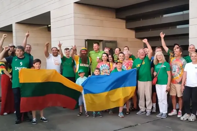 Ukrainian flag confiscated from Lithuanian fans at a basketball match in Szombathely