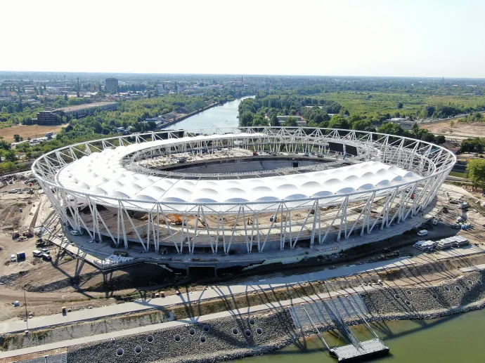 Drónfelvételen a 2023-as Atlétikai Világbajnokságra épülő Nemzeti Atlétikai Stadion Budapesten 2022. augusztus 4-én – Fotó: Máthé Zoltán / MTI