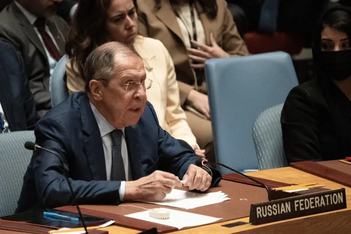 Szergej Lavrov az ENSZ BT ülésén – Fotó: Bryan R. Smith / AFP