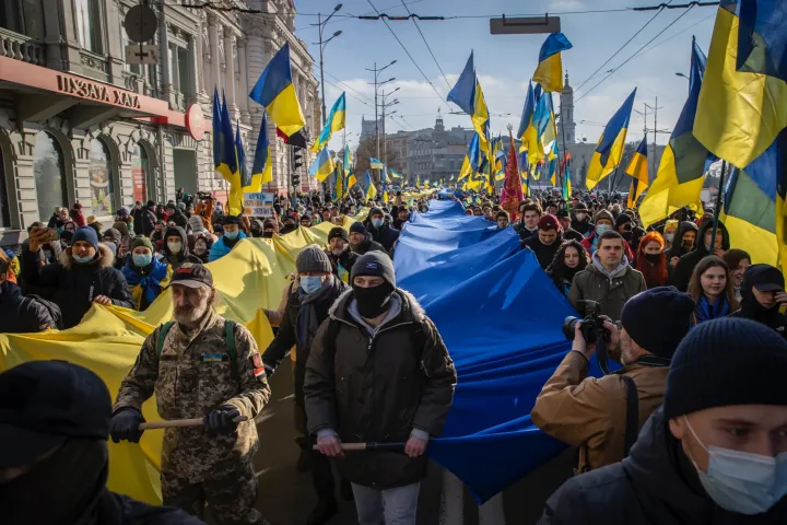 Felvonulás az egységes Ukrajnáért Harkivban 2022. február 5-én – Fotó: Huszti István / Telex