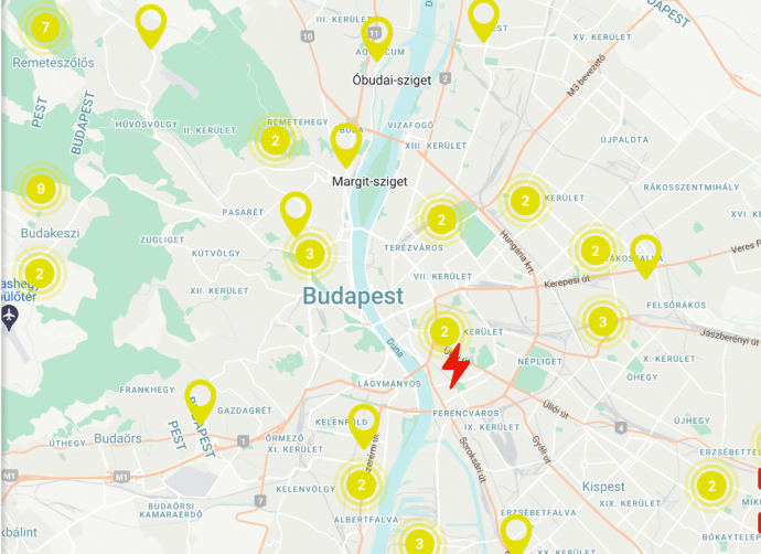 Tervezett és éppen történő szolgáltatáskimaradás Budapesten az október 10-26 közötti időtartományban. Forrás: E.ON