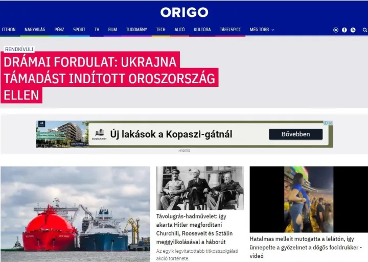 Képernyőmentés az Origo címlapjáról