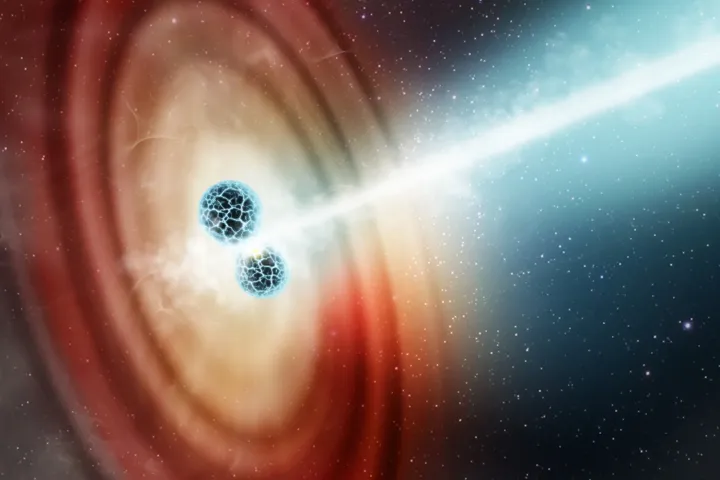 Két neutroncsillag összekoccant, szinte fénysebességgel lövelltek ki belőlük a részecskék