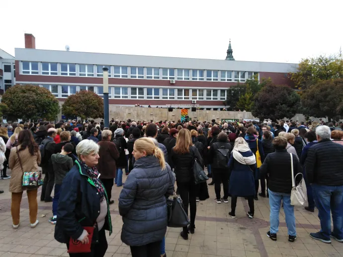 Szolnokon körülbelül 650-en demonstráltak pénteken – Fotó: Olvasói fotó / Telex