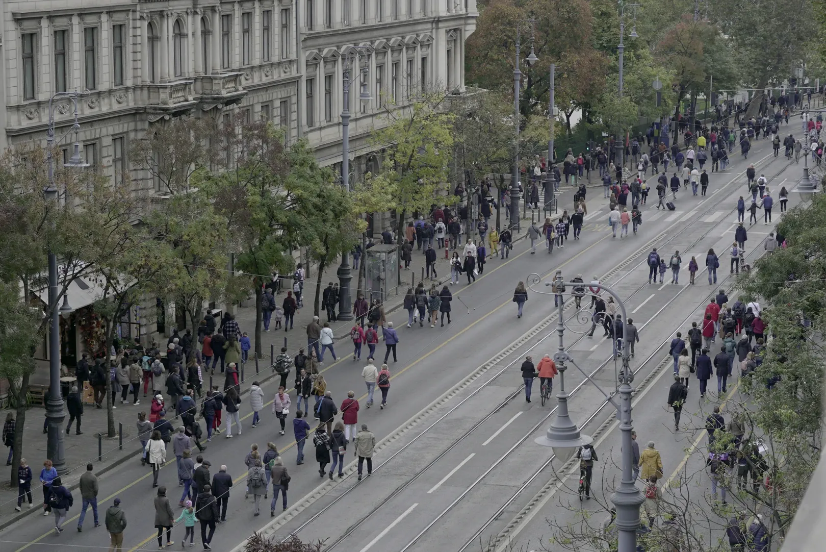Tüntetők tartanak a Kálvin téri gyülekezőre a Múzeum körúton – Fotó: Simor Dániel / Telex