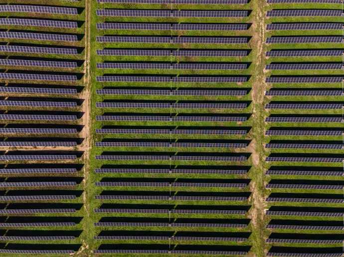 A Greenergy-csoport tízmillió eurós beruházással megépült, tíz megawatt teljesítményű naperőműve, a Paksi Solar Park az átadás napján, 2022. október 7-én – Fotó: Vasvári Tamás / MTI