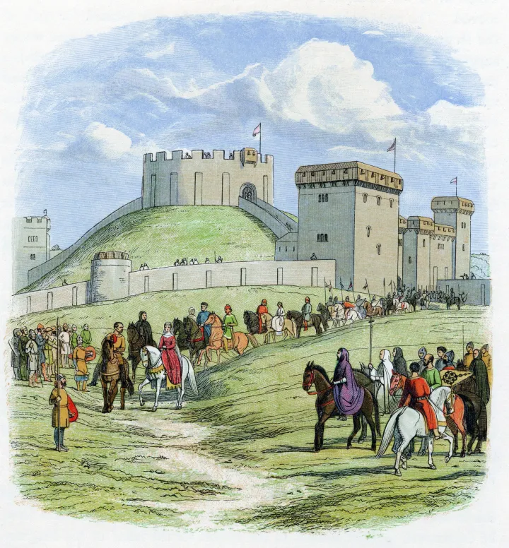1860 körül készült színes fametszet Matilda császárnéról, amint István király engedélyével elhagyja Arundel várát, és Gloucesterbe lovagol 1139-ben – Fotó: Universal History Archive / Getty Images