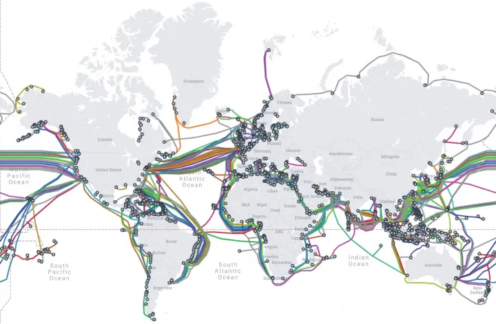 A tenger alatti internetkábelek globális hálózata – Forrás: TeleGeography