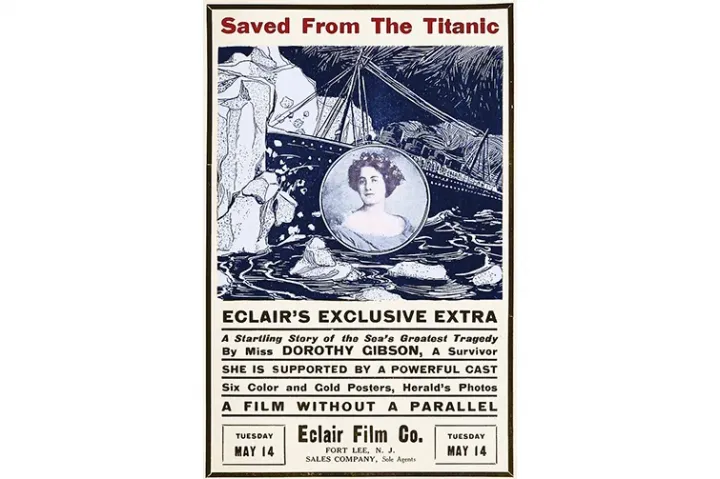 Reklám az 1912-es "Megmentve a Titanicról" című filmhez – Forrás: Wikipedia