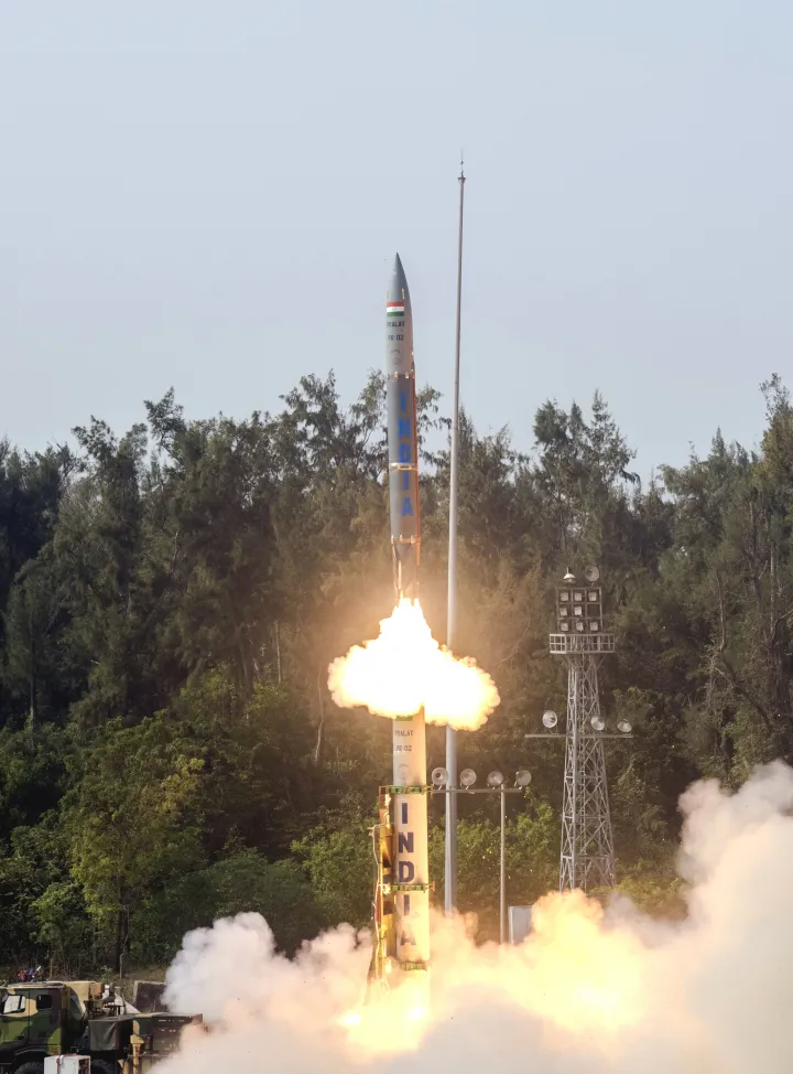 Egy Pralay rakéta az első teszten 2021 decemberében – Fotó: Indiai Védelmi Minisztérium