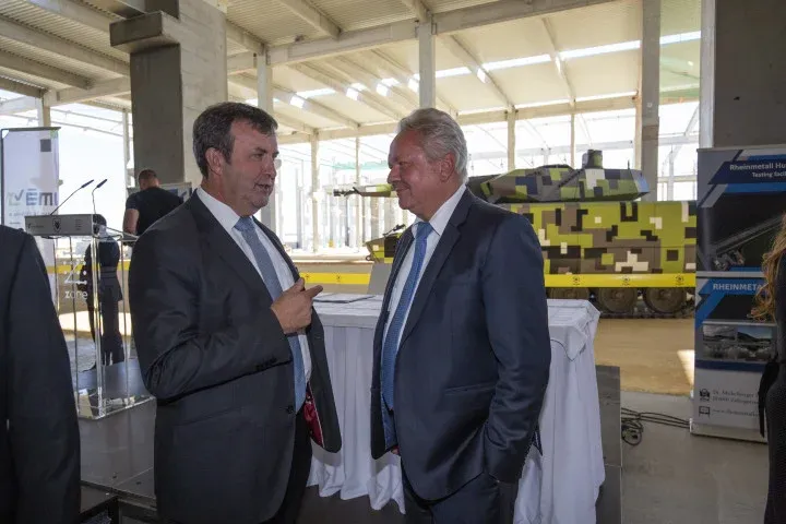 László Palkovics, Minister of Innovation and Technology, and Armin Papperger, President of Rheinmetall, at the groundbreaking ceremony of the Lynx armoured vehicle factory, which is being co-financed by Rheinmetall and the Hungarian state, in Zalaegerszeg, Hungary, on 10 September 2021 – Photo: György Varga / MTI