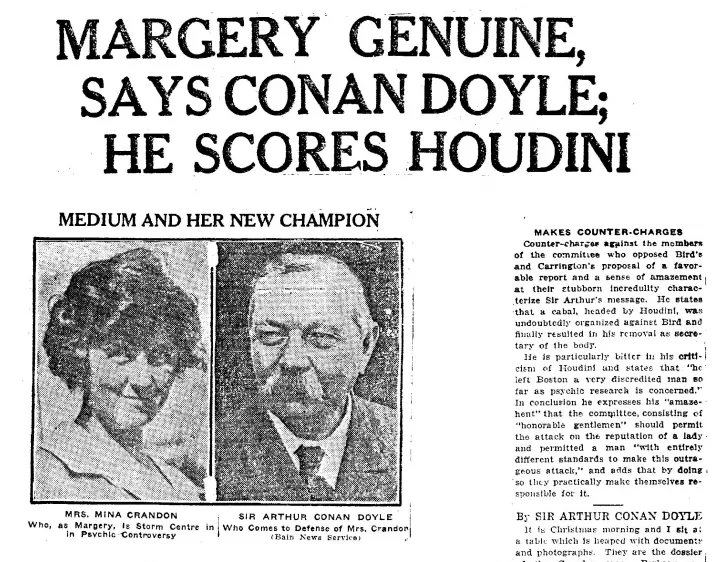 Conan Doyle megvédi a sajtóban Margeryt (Boston Herald, 1925) – Fotó: Library of Congress