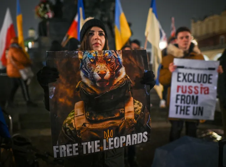 Ukrajna melletti szolidaritási tüntetés Krakkóban 2023. január 24-én – Fotó: Artur Widak / NurPhoto / AFP