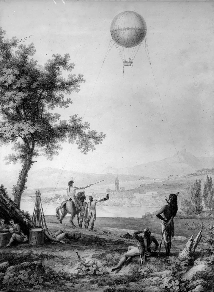 Francia léghajós felderítés Mainz ostrománál 1793-ban – Fotó: Roger-Viollet via AFP
