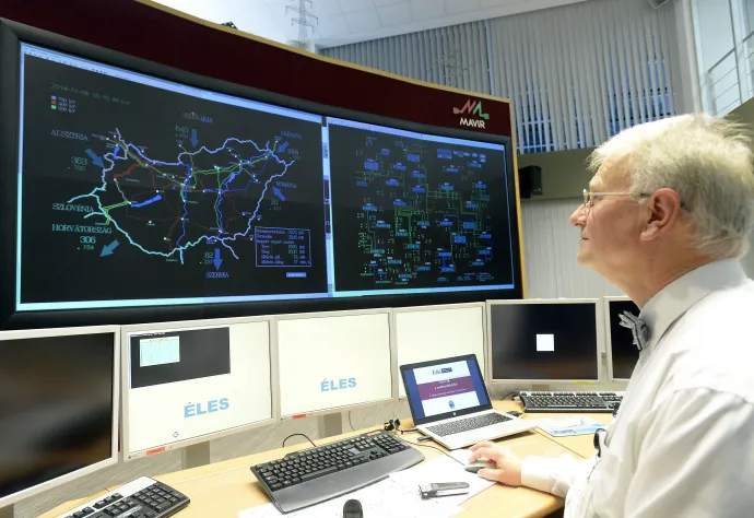 Magyarország villamosenergia-térképe a Mavir irányítóközpontjának szimulátortermében – Fotó: Soós Lajos / MTI