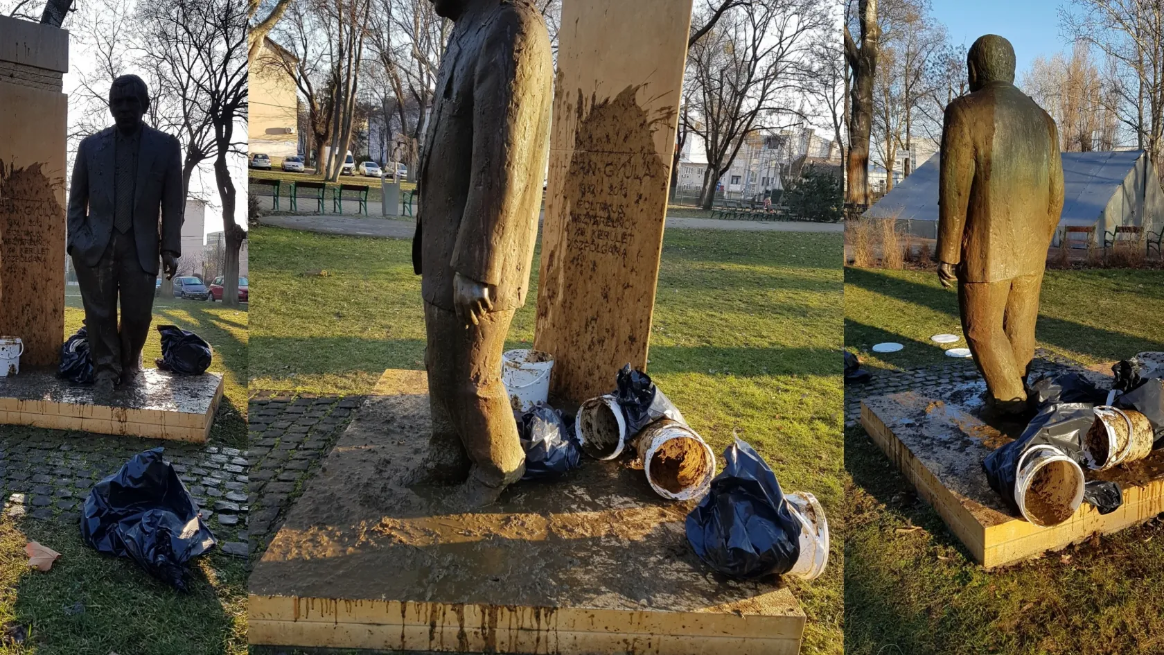 Barna trutymóval öntötték le Horn Gyula XIII. kerületi szobrát