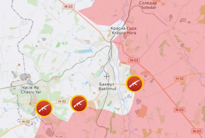 Vörössel az oroszok által elfoglalt területek – Kép: Liveuamap.com