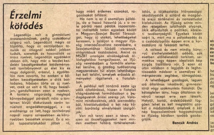 Bencsik András már 1986-ban hitet tett Budapest és Moszkva barátsága mellett az akkori pártlapban