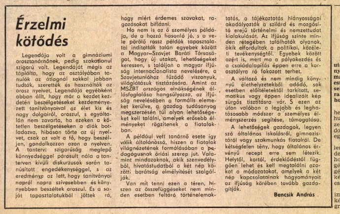 Bencsik András már 1986-ban hitet tett Budapest és Moszkva barátsága mellett az akkori pártlapban