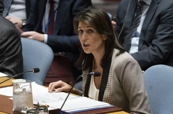 Nikki Haley az ENSZ Biztonsági Tanácsának ülésén – Fotó: Don Emmert / AFP