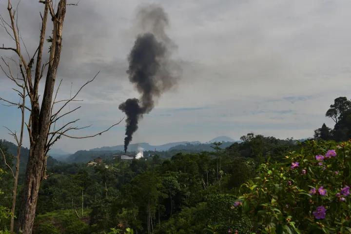 Pálmaolajüzem füstje az indonéziai Aceh tartományban – Fotó: Chaideer Mahyuddin / AFP