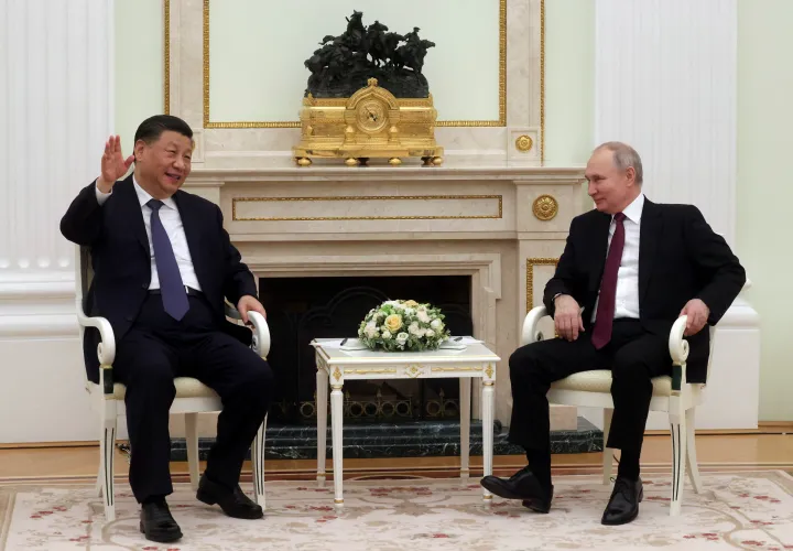 Hszi Csin-ping és Vlagyimir Putyin találkozója a Kremlben 2023. március 20-án – Fotó: Sergei Karpukhin / Sputnik / Pool via Reuters