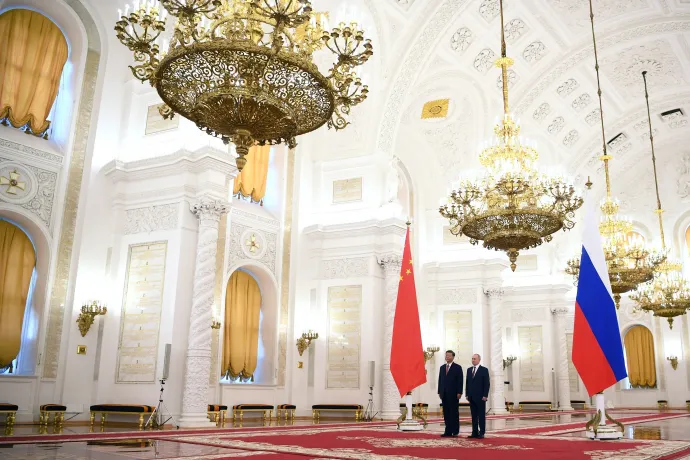 Putyin a Kremlben fogadja Hszi Csin-pinget 2023. március 21-én – Fotó: Sputnik / Alexei Maishev / Kremlin / Reuters