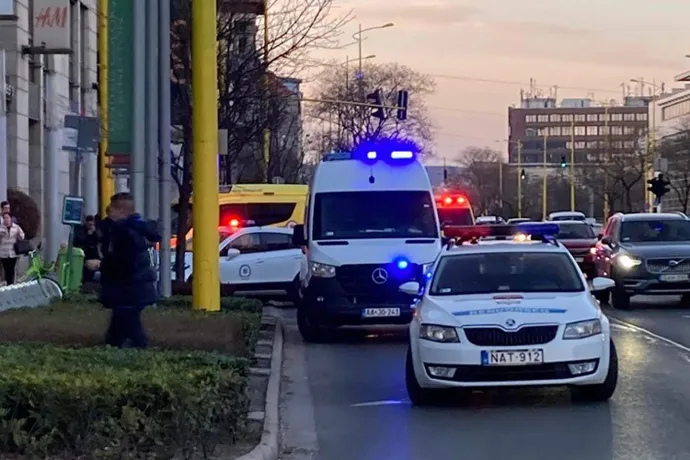 Rendőrautók is voltak a Mom Park plázánál – Fotó: Olvasói fotó / Telex