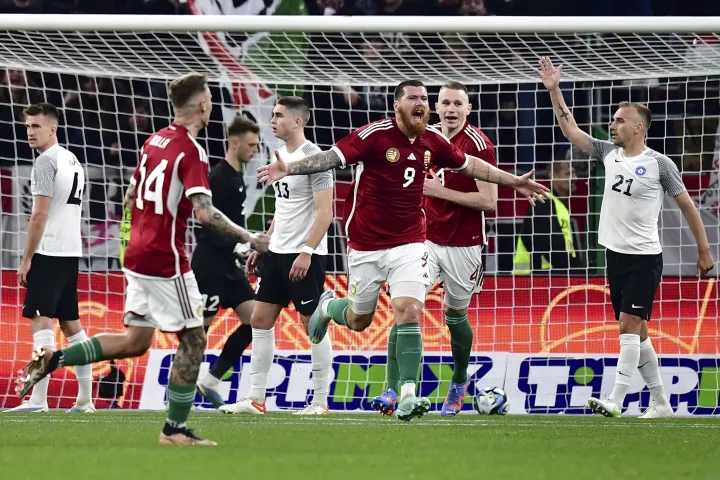 Ádám Martin ünnepli az első válogatottbeli gólját az észtek ellen – Fotó: Mónus Márton / MTI