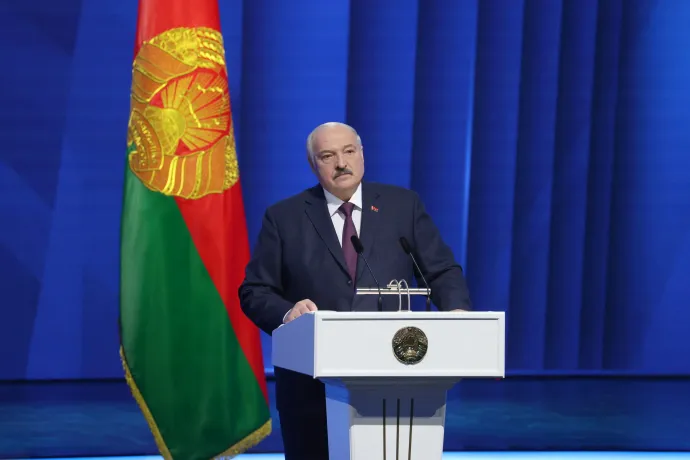 Alekszandr Lukasenko belarusz elnök évértékelő beszéde 2023. március 31-én Minszkban – Fotó: Maxim Guchek / BelTA Handout via Reuters