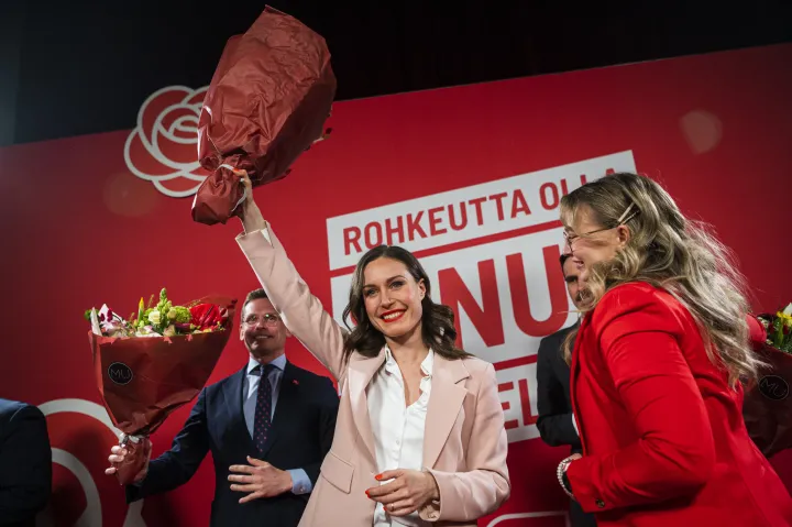 Sanna Marin az SDP választási ünnepségén 2023. április 2-án Helsinkinben – Fotó: Jonathan Nackstrand / AFP 