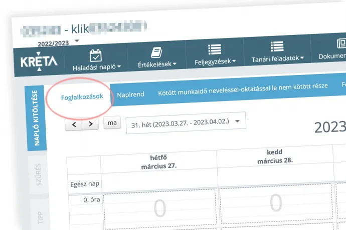 Hétfőn délután még a "foglalkozások" szó szerepelt a KRÉTA rendszerben – Fotó: Telex