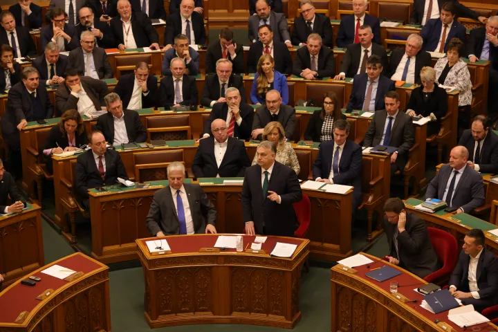 Orbán Viktor miniszterelnök az Országgyűlés tavaszi ülésszakának első parlamenti ülésén 2023. február 27-én -Fotó: Hevesi-Szabó Lujza / Telex